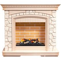 Электрокамин Dimplex Glasgow (слоновая кость с патиной) белый камень с очагом Cassette 400 LNH-INT (с дровами)