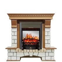 Электрокамин Royal Flame Pierre luxe угловой (дуб) белый камень с очагом Fobos FX M Black